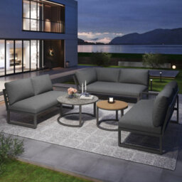 Btm Seven Seater Outdoor Garden Lounge Set Corner Sofa With Galvanised Iron Frame Adjustable Legs Cushions Grey - thumbnail 6
