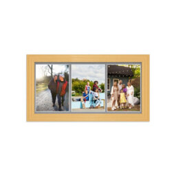 AK Frames 16X8 Country Pine Classic Multi Photo Frame With Mid Grey Mount - Holds 3 Apertures (3X) 7X5 Photos