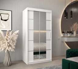 Arte Verona 04 Contemporary 2 Mirrored Sliding Door Wardrobe 5 Shelves 2 Rails White Matt (H)2000mm (W)1000mm (D)620mm - thumbnail 2