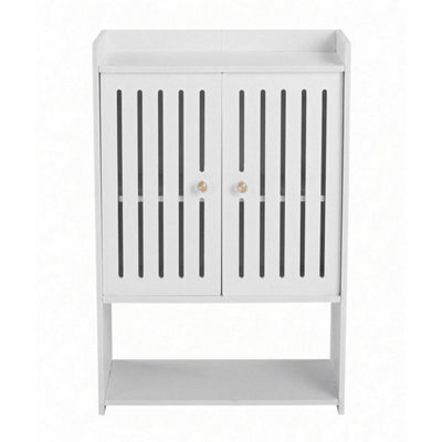 White Bathroom Wall Cabinet Storage Wall Shelves 2 Doors Cupboard - image 1