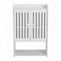 White Bathroom Wall Cabinet Storage Wall Shelves 2 Doors Cupboard - thumbnail 1