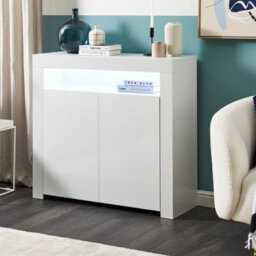 Casanova White 2-Door Sideboard With Led Lighting And 4 Shelves - Wyld And Coco - thumbnail 2