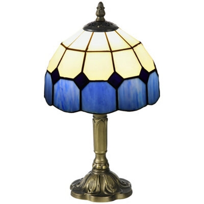 Wyld Haus Lonema Art Deco Glass Table Lamp - White And Blue Stained Glass, Bronze-Tone Base, 35Cm - image 1