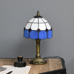 Wyld Haus Lonema Art Deco Glass Table Lamp - White And Blue Stained Glass, Bronze-Tone Base, 35Cm - thumbnail 8