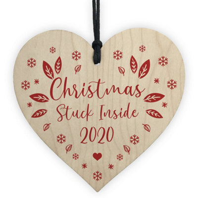 Red Ocean Christmas Tree Decoration Wooden Heart Bauble Lockdown Quarantine Gift Keepsake - image 1