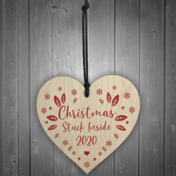 Red Ocean Christmas Tree Decoration Wooden Heart Bauble Lockdown Quarantine Gift Keepsake - thumbnail 2