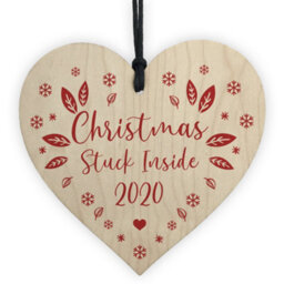 Red Ocean Christmas Tree Decoration Wooden Heart Bauble Lockdown Quarantine Gift Keepsake - thumbnail 1