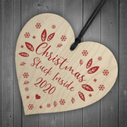 Red Ocean Christmas Tree Decoration Wooden Heart Bauble Lockdown Quarantine Gift Keepsake - thumbnail 6