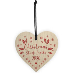 Red Ocean Christmas Tree Decoration Wooden Heart Bauble Lockdown Quarantine Gift Keepsake - thumbnail 5