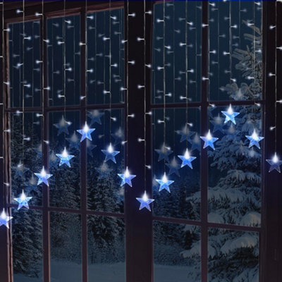 Globrite Star Curtain Light 104 Led Cool White - Plug-In Window Fairy Lights With 8 Modes & Remote Control For Festive Décor - image 1