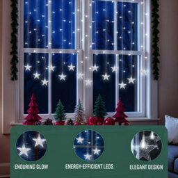Globrite Star Curtain Light 104 Led Cool White - Plug-In Window Fairy Lights With 8 Modes & Remote Control For Festive Décor - thumbnail 3