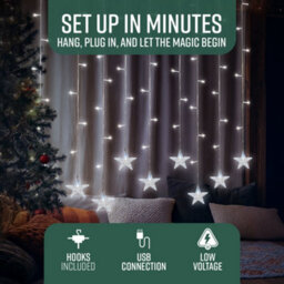 Globrite Star Curtain Light 104 Led Cool White - Plug-In Window Fairy Lights With 8 Modes & Remote Control For Festive Décor - thumbnail 2