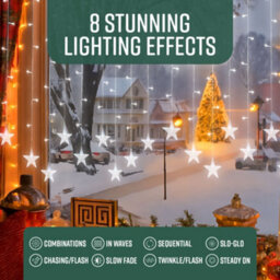 Globrite Star Curtain Light 104 Led Cool White - Plug-In Window Fairy Lights With 8 Modes & Remote Control For Festive Décor - thumbnail 5