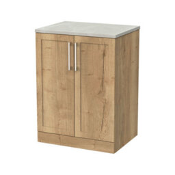 Balterley Stonnall Traditional Floor Standing 2 Door Vanity Unit With Marble Plaster Laminate Worktop, 600mm, Autumn Oak - thumbnail 1