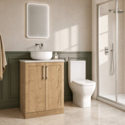 Balterley Stonnall Traditional Floor Standing 2 Door Vanity Unit With Marble Plaster Laminate Worktop, 600mm, Autumn Oak - thumbnail 4