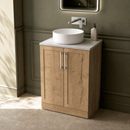 Balterley Stonnall Traditional Floor Standing 2 Door Vanity Unit With Marble Plaster Laminate Worktop, 600mm, Autumn Oak - thumbnail 3