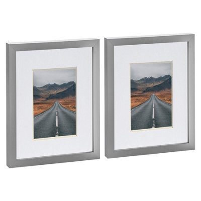 "Nicola Spring Photo Frames With 4"" X 6"" Mount - 8"" X 10"" - Grey/white - Pack Of 2" - image 1