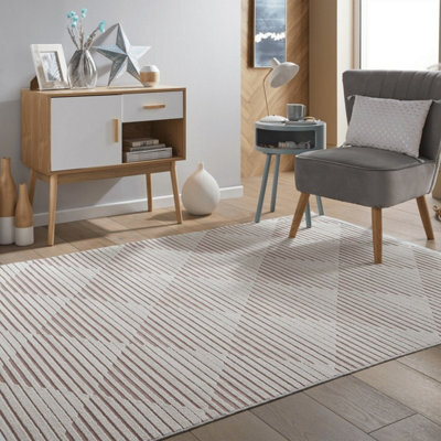 Pink Outdoor Rug, Geometric Striped Stain-Resistant Rug For Patio Decks, 3mm Modern Outdoor Area Rug-190Cm X 290Cm