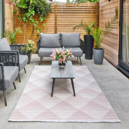 Pink Outdoor Rug, Geometric Striped Stain-Resistant Rug For Patio Decks, 3mm Modern Outdoor Area Rug-190Cm X 290Cm - thumbnail 5