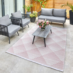 Pink Outdoor Rug, Geometric Striped Stain-Resistant Rug For Patio Decks, 3mm Modern Outdoor Area Rug-190Cm X 290Cm - thumbnail 4