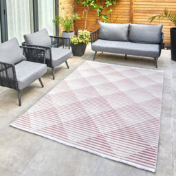 Pink Outdoor Rug, Geometric Striped Stain-Resistant Rug For Patio Decks, 3mm Modern Outdoor Area Rug-190Cm X 290Cm - thumbnail 3