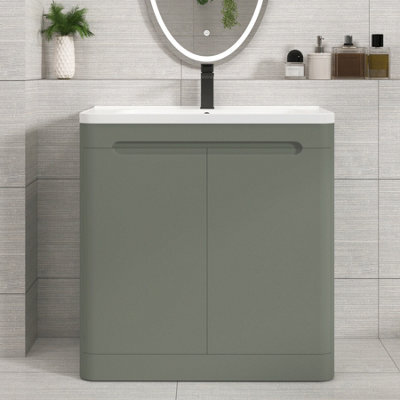 Royal Bathrooms Venice 800mm Sage Green Floor Standing Vanity Unit 2 Door With Ceramic Basin - image 1