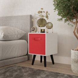 Urbn-Living Urbnliving 51Cm Height White Wooden Cube Storage Bookcase Black Legs Bedroom Bedside With Red Inserts