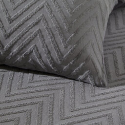 The Linen Yard Yard Chevron Tuft 100% Cotton Duvet Cover Set, Single, Grey - thumbnail 3