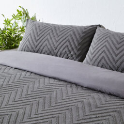 The Linen Yard Yard Chevron Tuft 100% Cotton Duvet Cover Set, Single, Grey - thumbnail 2