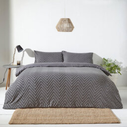The Linen Yard Yard Chevron Tuft 100% Cotton Duvet Cover Set, Single, Grey - thumbnail 1