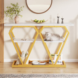 Btm Console Table 120X29.5X80Cm Wooden Frame Marble Look Top Dining Kitchen Balcony Table Modern Storage Furniture - thumbnail 2