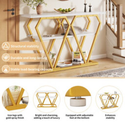 Btm Console Table 120X29.5X80Cm Wooden Frame Marble Look Top Dining Kitchen Balcony Table Modern Storage Furniture - thumbnail 5