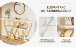 Btm Console Table 120X29.5X80Cm Wooden Frame Marble Look Top Dining Kitchen Balcony Table Modern Storage Furniture - thumbnail 8