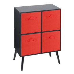 Urbn-Living Urbnliving 61Cm Height 4 Cube Black Wooden Bookcase With Beech Legs Shelf Storage Red Drawers