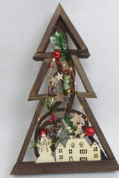 Shatchi 40Cm Prelit Wooden Tree Frame Tabletop Decorations Xmas Ornament Gifts Decorated With Leaves Pine Cones Berries 3D Nordic Scene - thumbnail 4