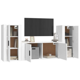 Berkfield Classic 3 Piece Tv Cabinet Set White Engineered Wood - thumbnail 3