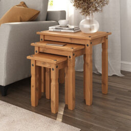 Mews Corona Nest Of Tables Mexican Solid Pine Set Of 3 Coffee Side Table
