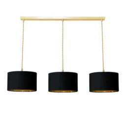 Valuelights Reni Black Velvet & Gold Shade 3 Drop Bar Gold Diner Ceiling Light And Led Bulbs - thumbnail 2