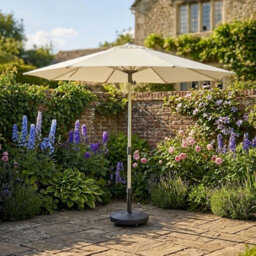 Hayward 3M Premium Hydraulic Garden Parasol With 45Kg Wheeled Base & Cover, Natural Luxury Outdoor Umbrella - thumbnail 1