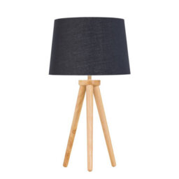 First Choice Lighting Voyage - Light Oak Table Lamp Or Bedside Light With Black & Gold Shade