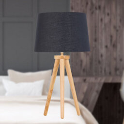 First Choice Lighting Voyage - Light Oak Table Lamp Or Bedside Light With Black & Gold Shade - thumbnail 3