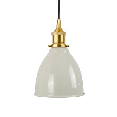 Clay White Classic Small Pantry Metal Painted Dome Pendant Light With Polished Brass Lamp Holder And Black Round Cable - Se Home
