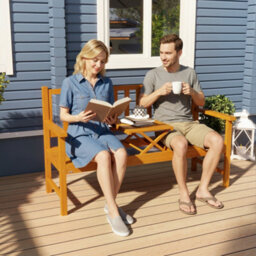 Outsunny Outdoor Bench With Liftable Middle Table, 153Cm Wood Garden Bench - thumbnail 1