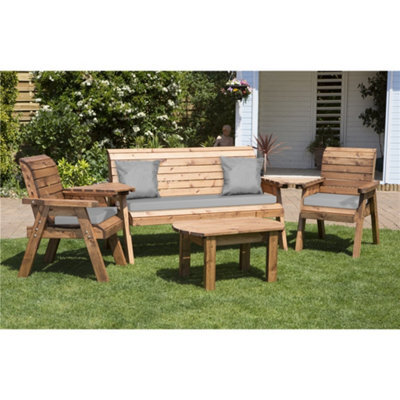Marlborough Wooden 5 Seater Set With 1 X Bench Cushion Grey, 2 X Chair Cushion Grey & 2 X Scatter Cushion Grey - image 1