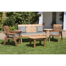 Marlborough Wooden 5 Seater Set With 1 X Bench Cushion Grey, 2 X Chair Cushion Grey & 2 X Scatter Cushion Grey - thumbnail 1