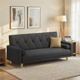 Yaheetech Fabric Convertible Sofa Bed With 2 Bolster Pillows For Living Room/guest Room, Black - thumbnail 1