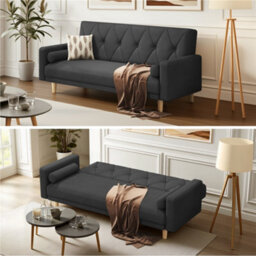 Yaheetech Fabric Convertible Sofa Bed With 2 Bolster Pillows For Living Room/guest Room, Black - thumbnail 5