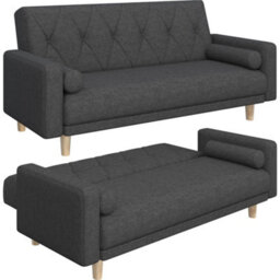 Yaheetech Fabric Convertible Sofa Bed With 2 Bolster Pillows For Living Room/guest Room, Black - thumbnail 2