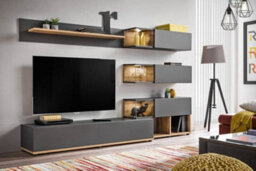 Arte Silk Contemporary Entertainment Media Unit 4 Doors Shelves Anthracite And Wotan Oak Effect (W)2400mm (H)1500mm (D)400mm