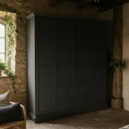 Wyld Haus Osaka Farmhouse Dark Grey Wooden Wardrobe 4 Doors 2 Drawers - thumbnail 2